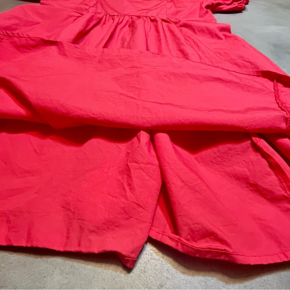 Draper James Vibrant Red Dress w/ Square Neckline, Flocked Bodice & Puff Sleeves - Picture 8 of 10